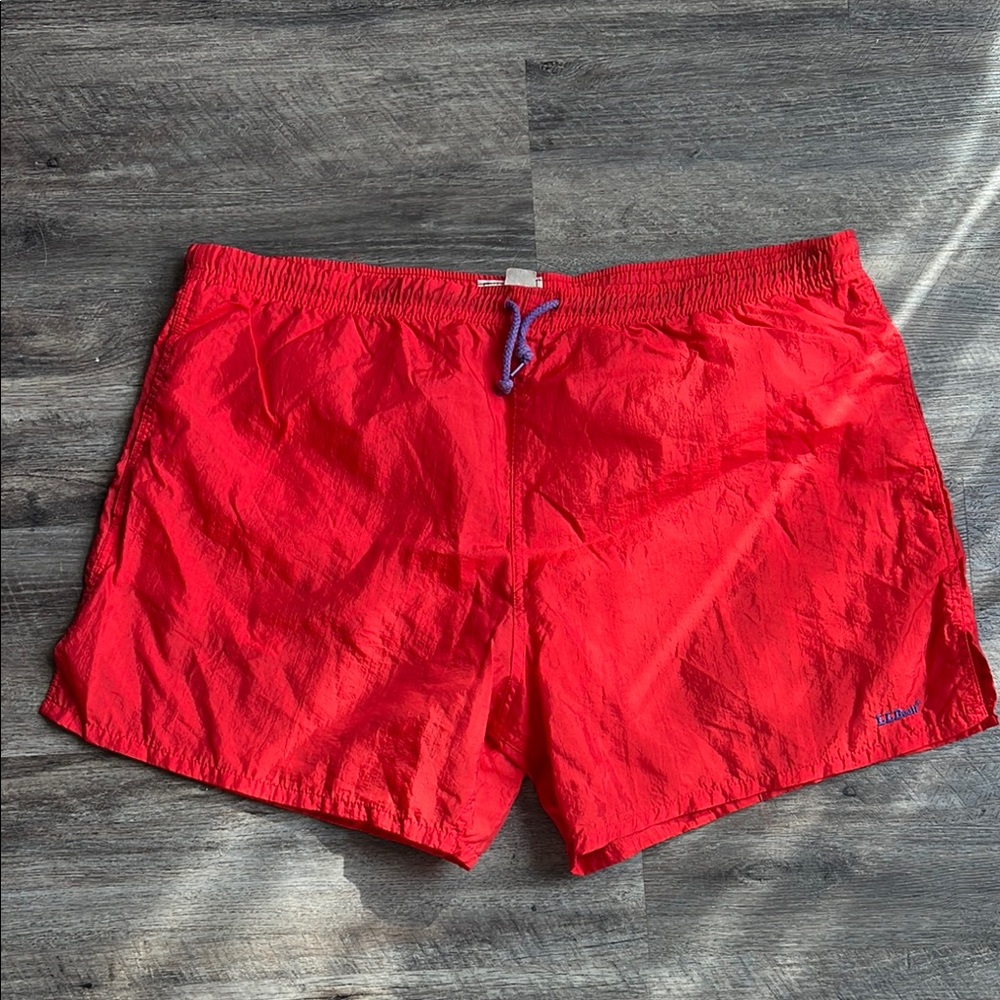 Vintage 90's LL Bean Maine Men's SALMON Nylon Swim TRUNKS Red Swim Shorts 💚